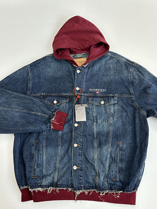 バレンシアガ Balenciag ダブルリングレター刺繍デニムフードジャケット