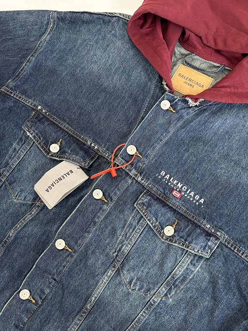 バレンシアガ Balenciag ダブルリングレター刺繍デニムフードジャケット