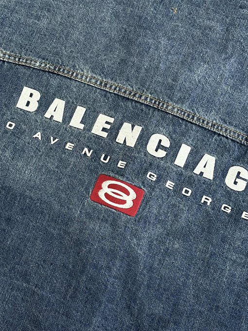 バレンシアガ Balenciag ダブルリングレター刺繍デニムフードジャケット