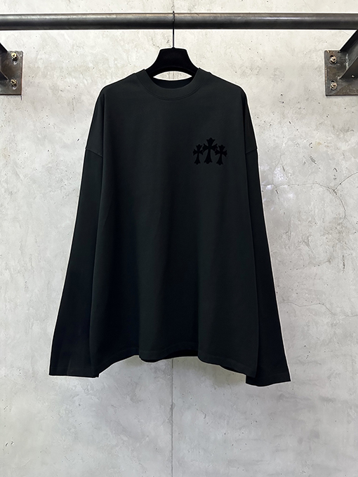 クロムハーツ 新しいフロックのロゴレタリングラウンドネック長袖シャツ