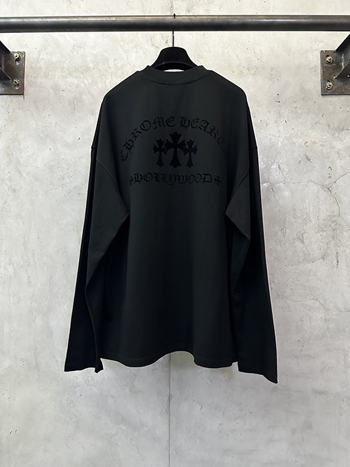 クロムハーツ 新しいフロックのロゴレタリングラウンドネック長袖シャツ