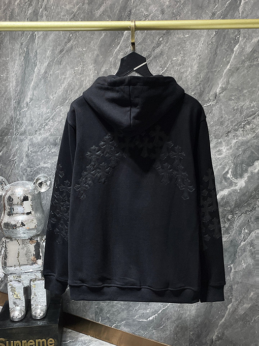 クロムハーツ ダブルアームとバックにクロス刺繍パッチワークレザーのジップアップスパーカー