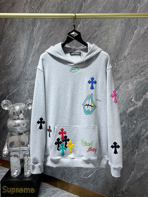 クロムハーツ カラフルなクロスパッチワークサンスクリット手描きグラフィティパーカー