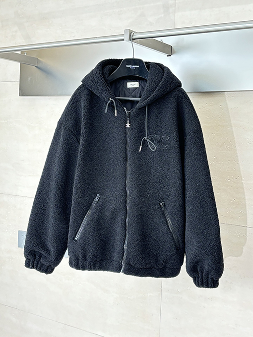 セリーヌ 新しい凱旋門フリース ジップアップ フード付きジャケット