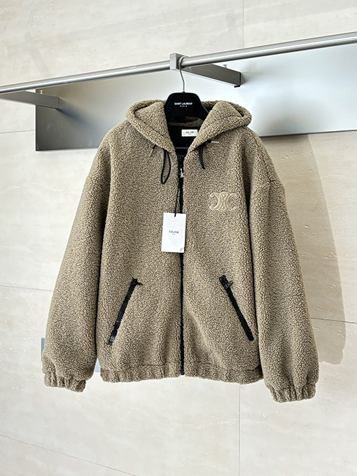 セリーヌ 新しい凱旋門フリース ジップアップ フード付きジャケット