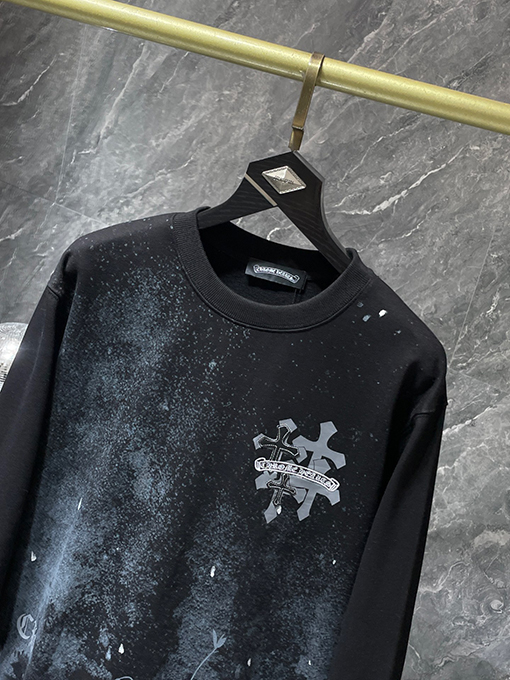 クロムハーツコピー 星空クロスパッチワーク刺繍クルーネックスウェットシャツ