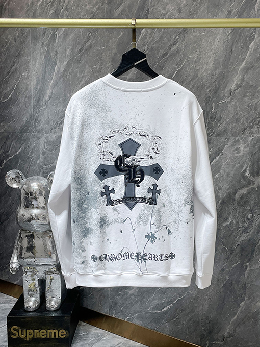 クロムハーツコピー 星空クロスパッチワーク刺繍クルーネックスウェットシャツ