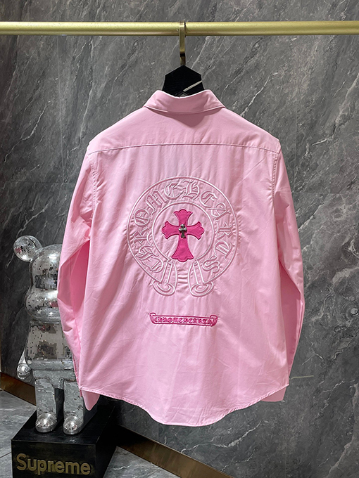 クロムハーツ 刺繍入りのカラフルなクロスホースシューパッチワークレザーリベットシャツ