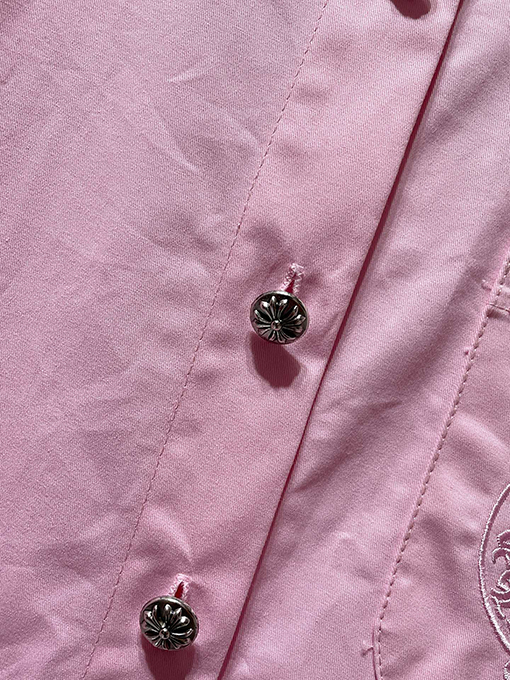 クロムハーツ 刺繍入りのカラフルなクロスホースシューパッチワークレザーリベットシャツ