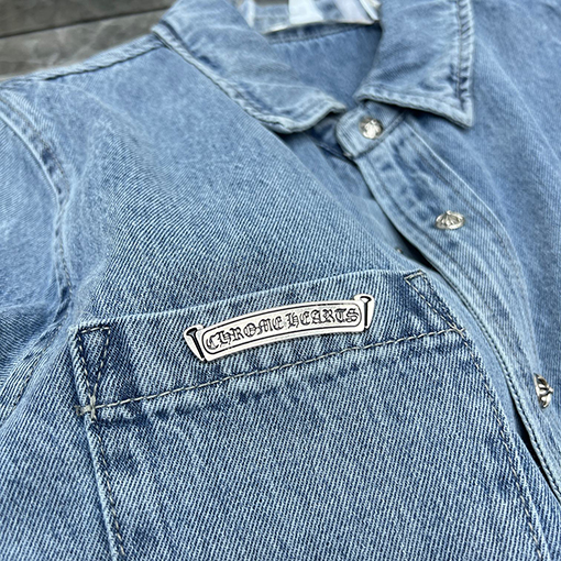 クロムハーツ クラシックなパッチワーク刺繍レザーパッチワークデニムシャツ