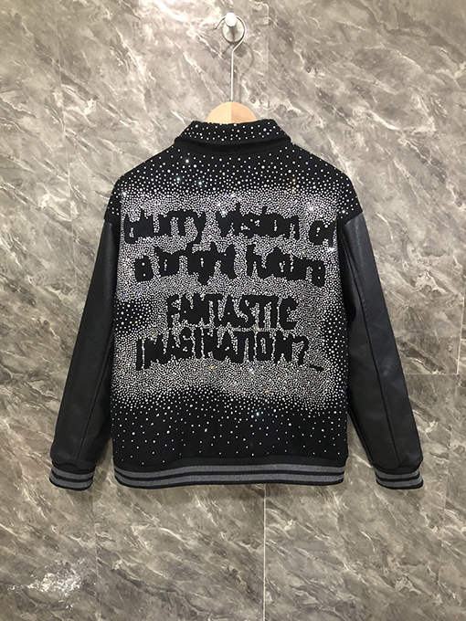 ルイヴィトンコピー ホットフィックスラインストーンアップリケ刺繍ベースボールジャケット