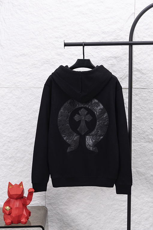 クロムハーツスーパーコピー スモールラベルレザー刺繍ジップアップフードジャケット