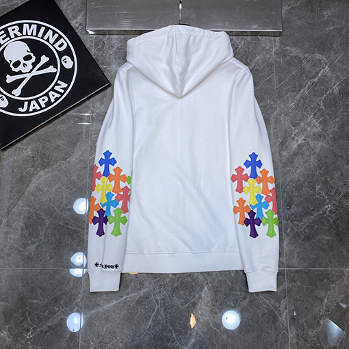 クロムハーツ ダブルアーム刺繍クロスパッチワークジップアップスウェットシャツ