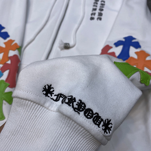 クロムハーツ ダブルアーム刺繍クロスパッチワークジップアップスウェットシャツ
