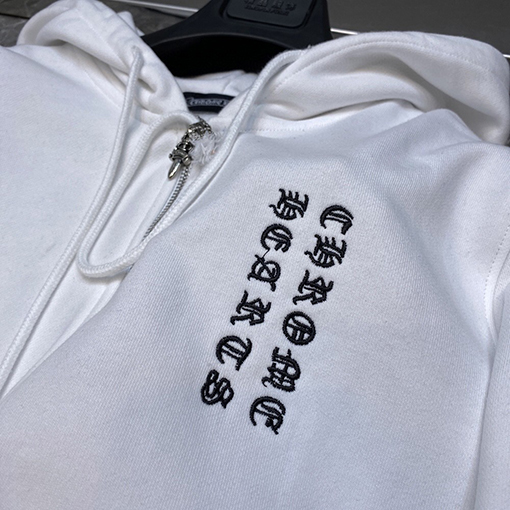 クロムハーツ ダブルアーム刺繍クロスパッチワークジップアップスウェットシャツ
