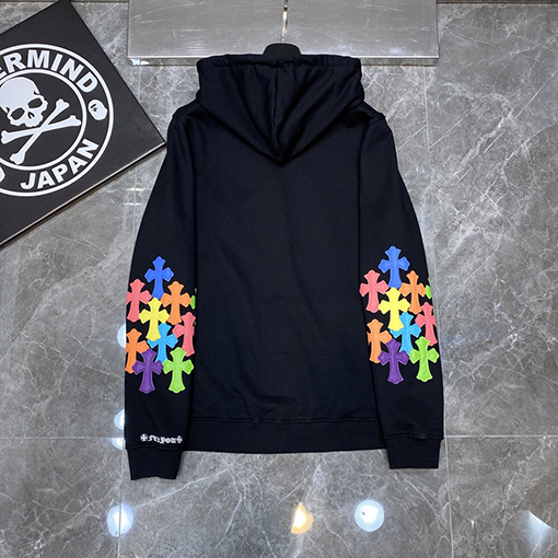 クロムハーツ ダブルアーム刺繍クロスパッチワークジップアップスウェットシャツ