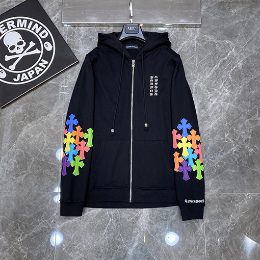 クロムハーツ ダブルアーム刺繍クロスパッチワークジップアップスウェットシャツ