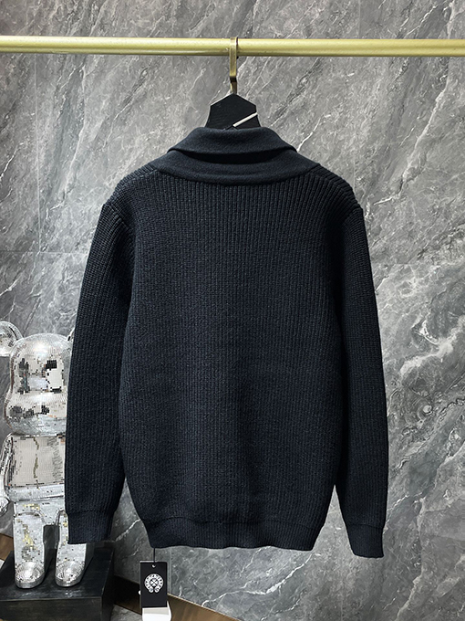 クロムハーツ シルバーボタン付きバナナカラーウール＆レザーパッチワークカーディガン