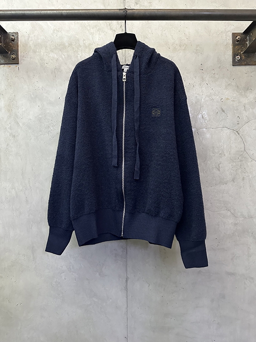 ロエベ 刺繍ロゴウールループニットジップアップパーカー
