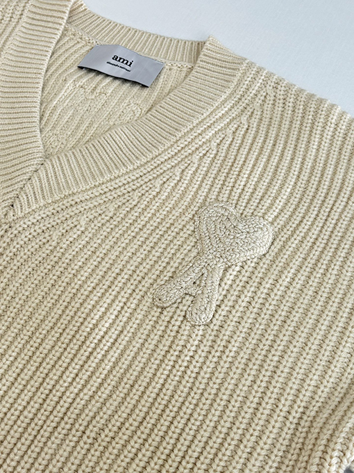 アミスーパーコピー 新作テリークロス刺繍Vネックカラーブロックニットセーター