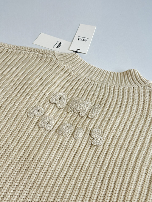 アミスーパーコピー 新作テリークロス刺繍Vネックカラーブロックニットセーター
