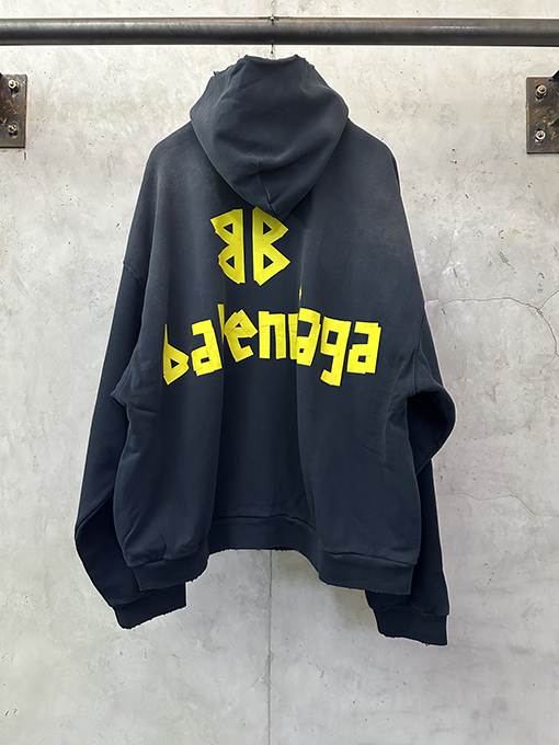 バレンシアガ Balenciaga シルバーテーププリントフード付きスウェットシャツ