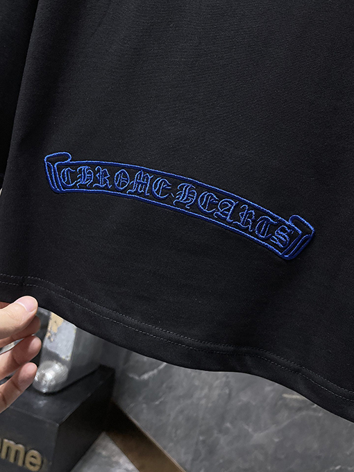 クロムハーツ 腕にサンスクリット青いクロス馬蹄形の刺繍長袖シャツ