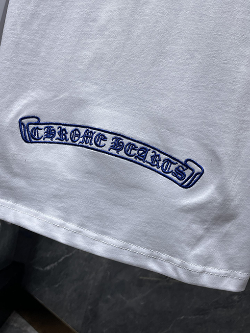 クロムハーツ 腕にサンスクリット青いクロス馬蹄形の刺繍長袖シャツ