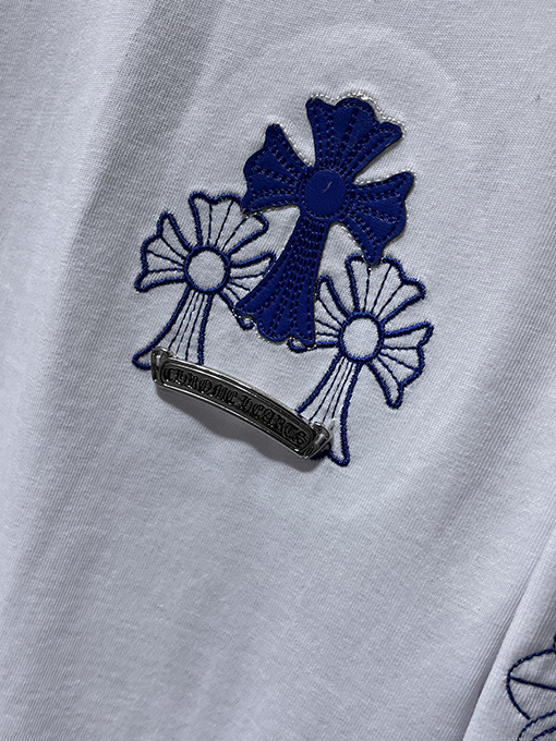 クロムハーツ 腕にサンスクリット青いクロス馬蹄形の刺繍長袖シャツ
