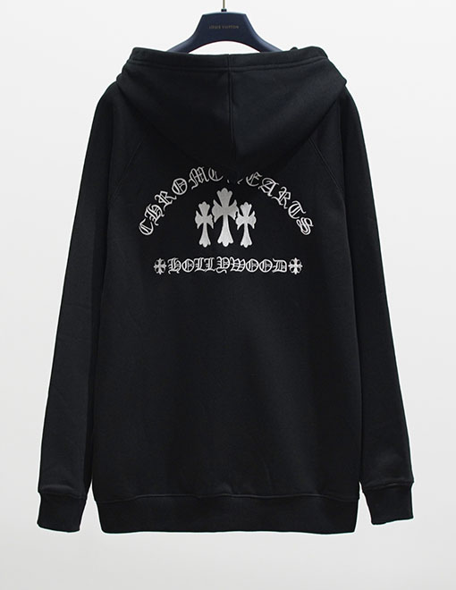 クロムハーツ 新しいクロスレター刺繍のフード付きフリーススウェットシャツ