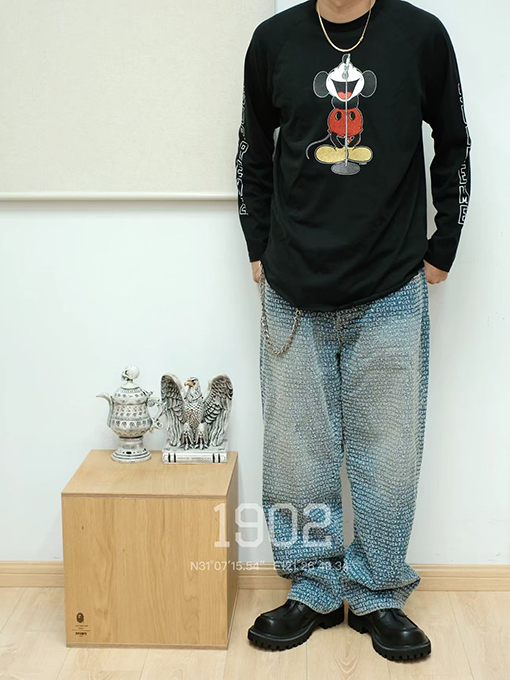 シュプリームコピー × NUMBER (N)INE × Disney Mickey Raglan L/S Top ミッキーマウスプリント長袖シャツ