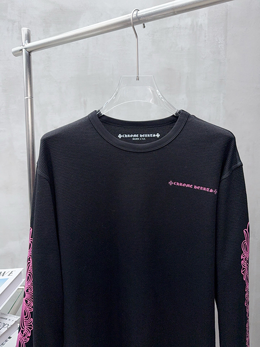 クロムハーツスーパーコピー USA 限定ブラック&ピンクのワッフル長袖シャツ