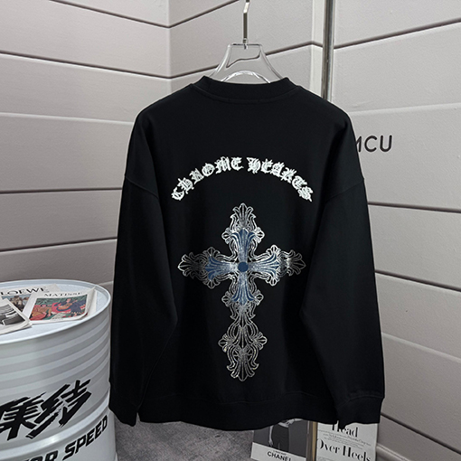クロムハーツ 新しいクラシックな馬蹄クロスサンスクリットクルーネックスウェットシャツ