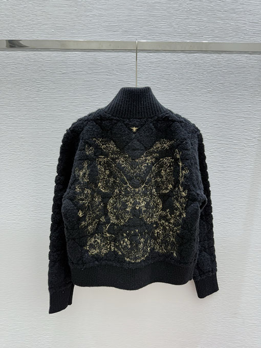 ディオール 金糸の蝶と花の刺繍がされたカシミアニットカーディガン