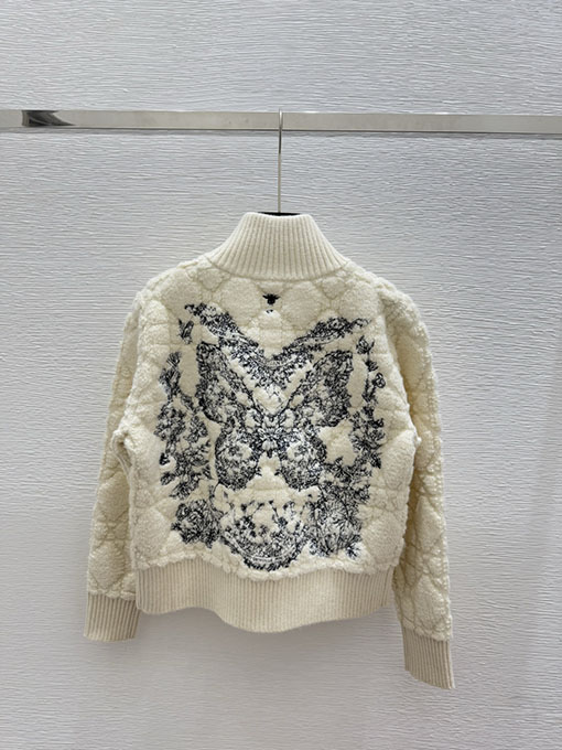 ディオール 金糸の蝶と花の刺繍がされたカシミアニットカーディガン