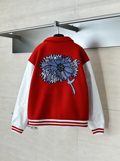 ルイヴィトン 草間彌生のサイケデリックな花柄パッチワークのベースボールジャケット