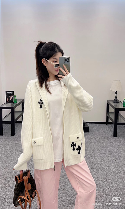 クロムハーツ クロスラベルウールニットカーディガンセーターコート
