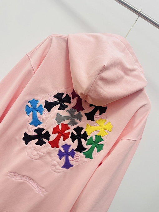 クロムハーツ ドーパミンシリーズ ピンク刺繍フード付きスウェットシャツ