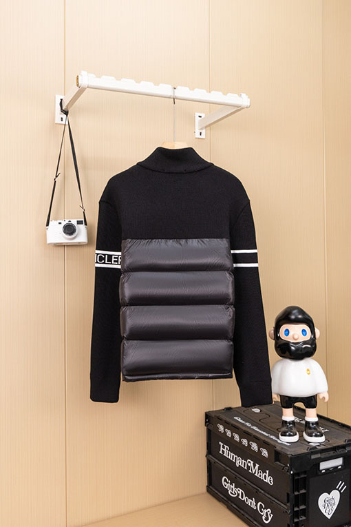 モンクレール Moncler ウールスリーブスタンドカラーニットダウンジャケット