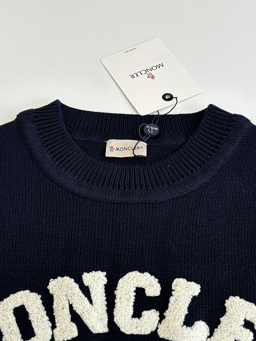 モンクレール Moncler テリークロス刺繍レターロゴウールブレンドニットクルーネックセーター