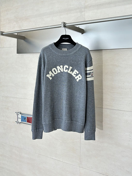 モンクレール Moncler テリークロス刺繍レターロゴウールブレンドニットクルーネックセーター