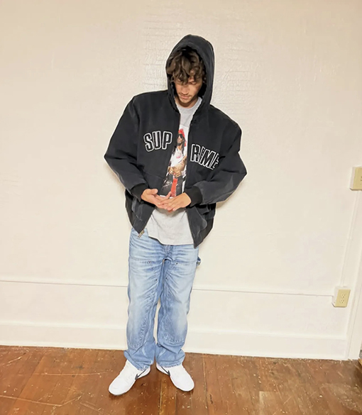シュプリームコピー SUPREME Reflective Arc Hooded Work Jacket 反射文字デニムコットンジャケット