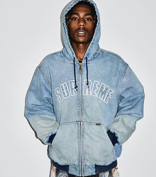 シュプリームコピー SUPREME Reflective Arc Hooded Work Jacket 反射文字デニムコットンジャケット