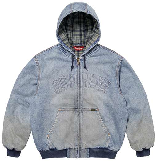 シュプリームコピー SUPREME Reflective Arc Hooded Work Jacket 反射文字デニムコットンジャケット
