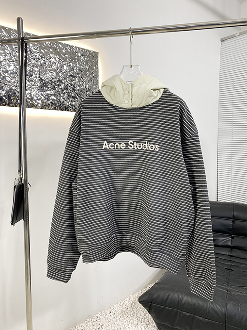 アクネストゥディオズ Acne Studios 新しいストライプ柄のフリース裏地フード付きスウェットシャツ