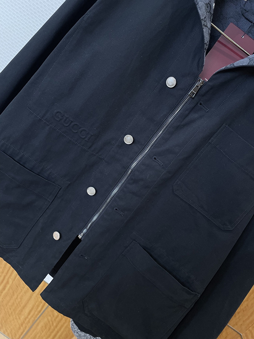 グッチ ジッパー付きボタンダウンデニムジャケット