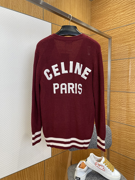 セリーヌコピー CEINE レターロゴVネックニット透かし彫りカーディガン