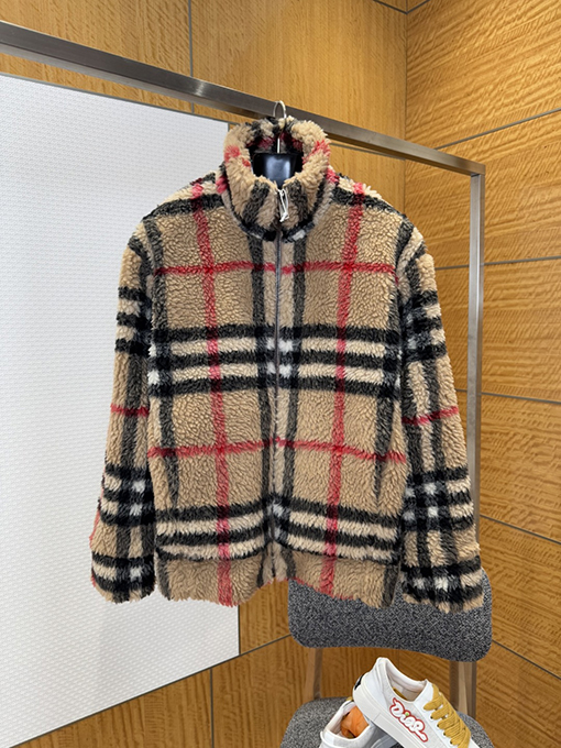 バーバリーコピー チェック柄シアリングコート
