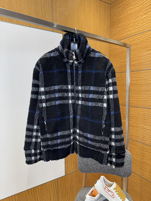 バーバリーコピー チェック柄シアリングコート