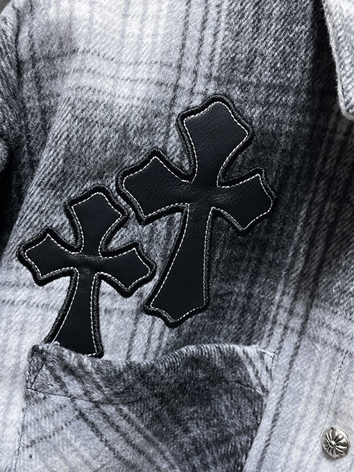 クロムハーツ サンスクリット刺繍のクロスアップリケウール長袖シャツ